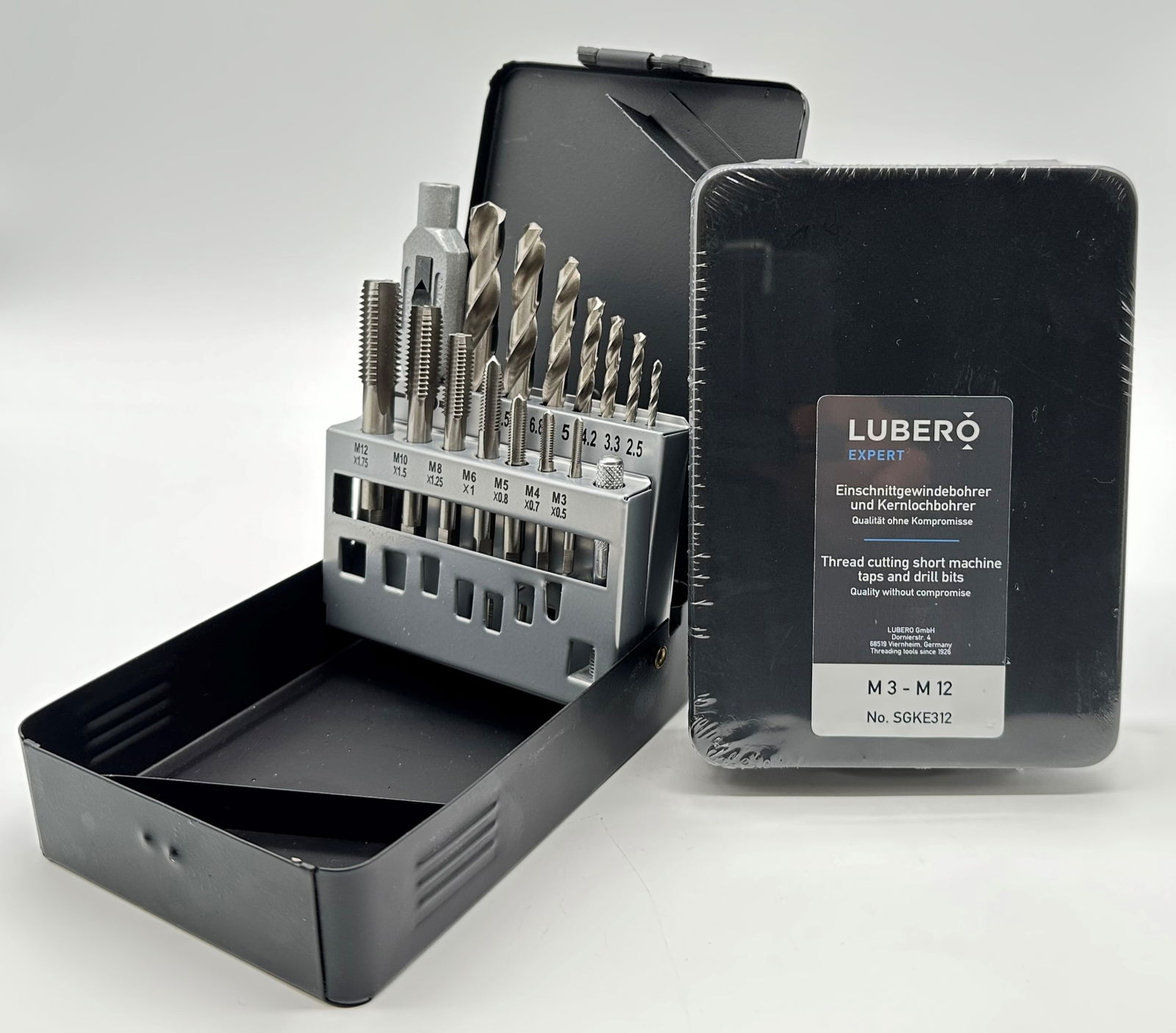 FHGKE312 LUBERO Sortiment | Einschnittgewindebohrer M 3 - M 12 RH ISO2/6H HSS-G Form C gerade DIN 352 | Kernlochbohrer | Typ UNI