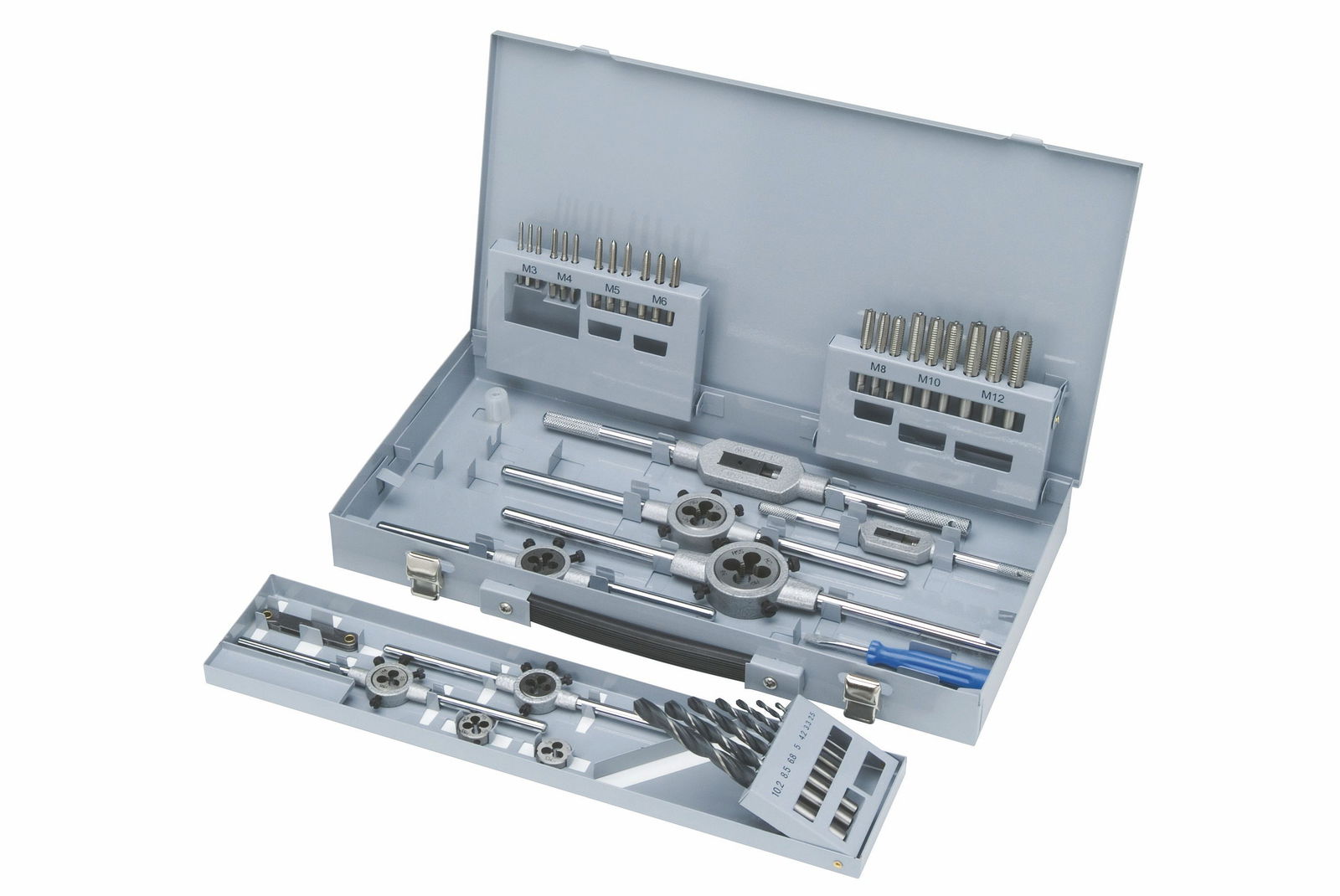Threading Tools Kit M 3 - M 12 RH HSS in steel box Threading Tools Kit M 3 - M 12 RH HSS in steel box