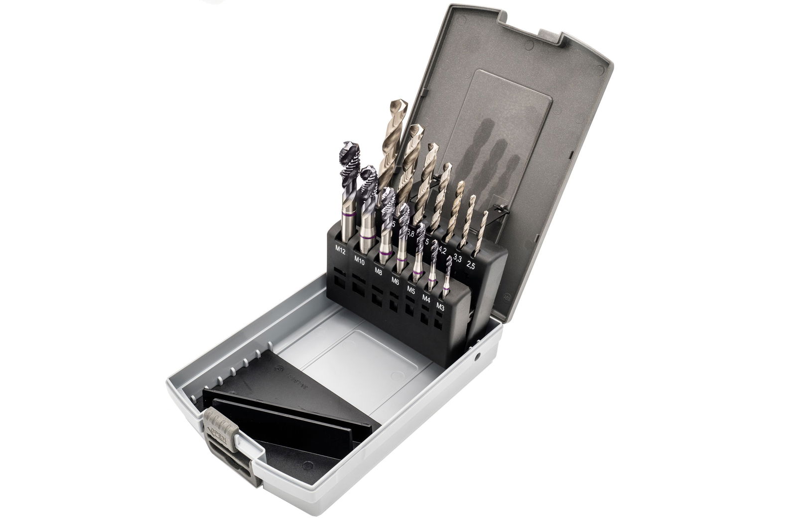 Kit | Machine Taps M 3 - M 12 RH ISO2/6H HSSE-PM TiAlN Form C 35° RSP | core hole drills | Type MULTI Kit | Machine Taps M 3 - M 12 RH ISO2/6H HSSE-PM TiAlN Form C 35° RSP | core hole drills | Type MULTI