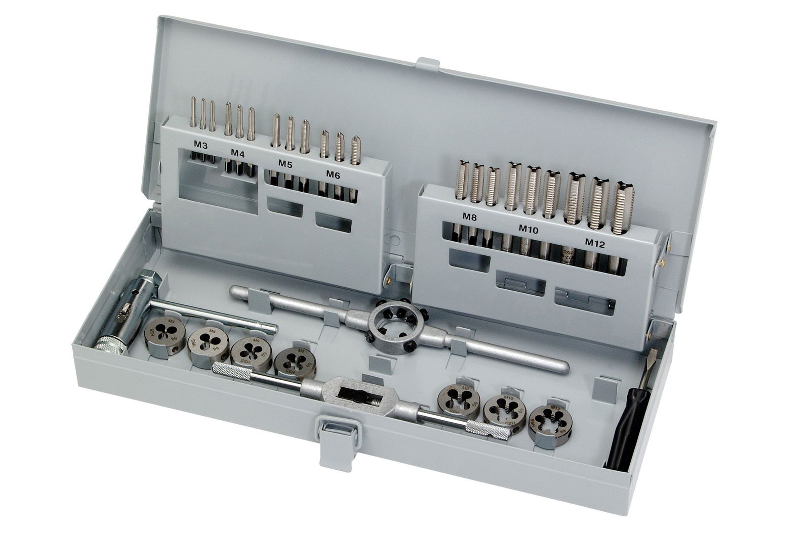 Threading Tools Kit M 3 - M 12 RH HSS in steel box Threading Tools Kit M 3 - M 12 RH HSS in steel box