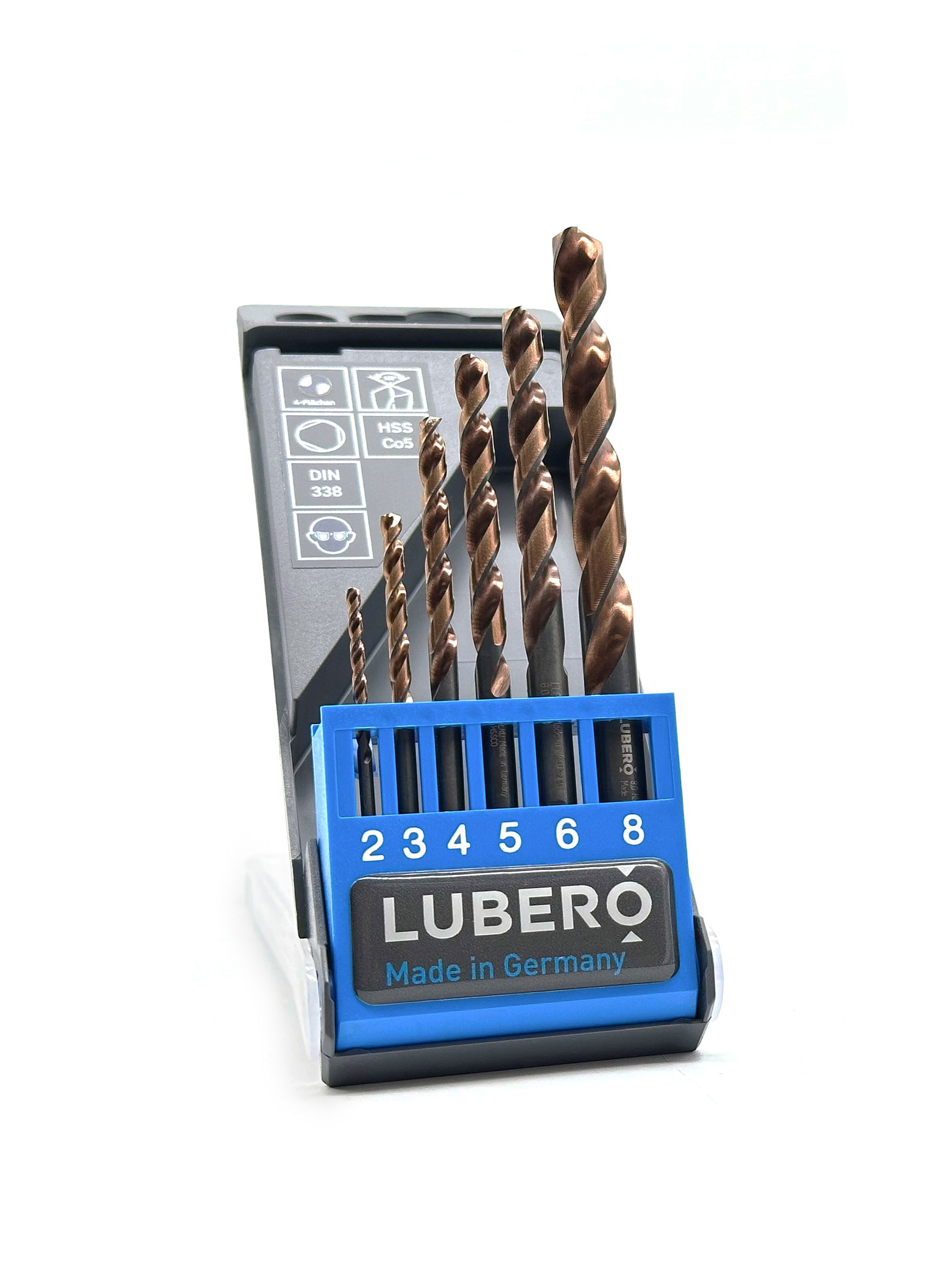 LUBERO Spiralbohrer-Set Ø2–8 mm HSSE VAP – 3-Flächenschaft – Made in Germany