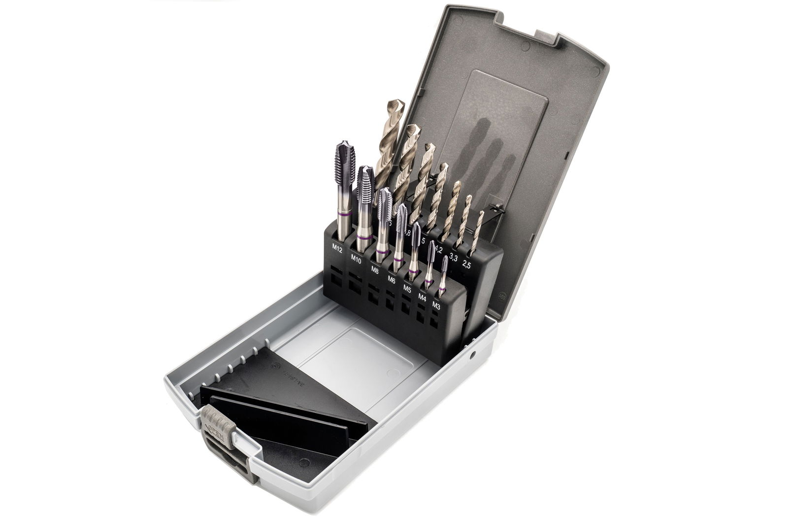 Kit | Machine Taps M 3 - M 12 RH ISO2/6H HSSE-PM TiAlN Form B | core hole drills | Type MULTI Kit | Machine Taps M 3 - M 12 RH ISO2/6H HSSE-PM TiAlN Form B | core hole drills | Type MULTI