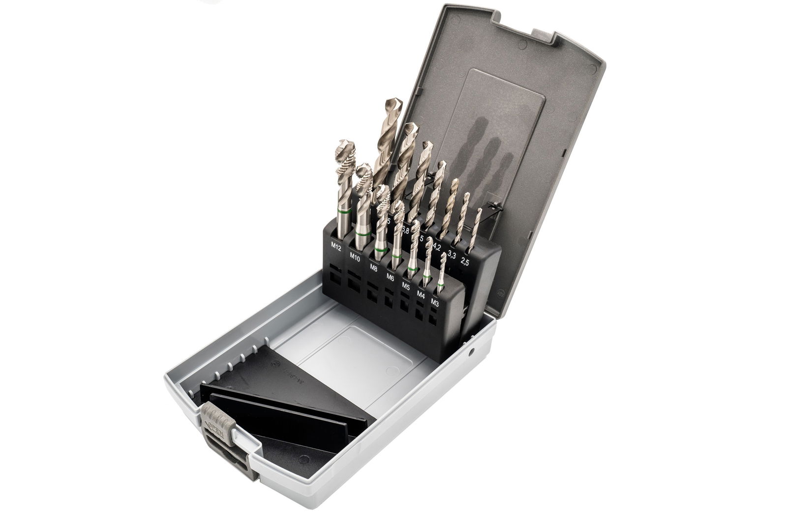 Kit | Machine Taps M 3 - M 12 RH ISO2/6H HSSE-G Form C 35° RSP | core hole drills | Type UNI Kit | Machine Taps M 3 - M 12 RH ISO2/6H HSSE-G Form C 35° RSP | core hole drills | Type UNI